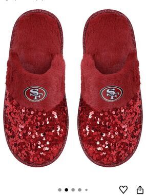 (K1) FOCO sequin mules with NFL team logo for women, Sz 11/12-XL